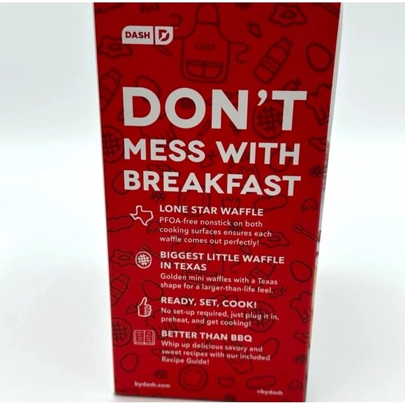 Dash Mini Waffle Maker TEXAS 4 in. Nonstick, Lonestar Waffle Red - Picture 3 of 3